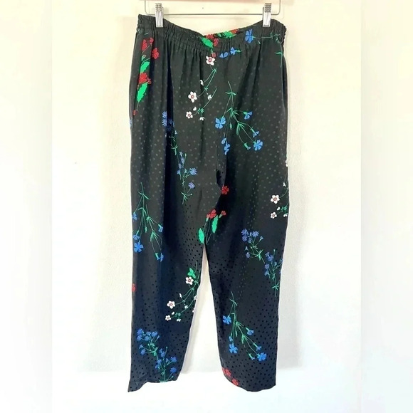 Givenchy 5 Paris 80s Vintage 100% Silk Black Floral Pul-On Wide Leg Pants Size 8 - Picture 5 of 9